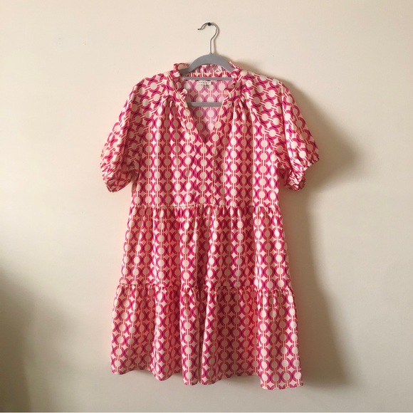 JODIFL Boho Shirt Dress Hot Pink Retro Pattern Cocktail Chic A Line Oversize - Picture 3 of 15